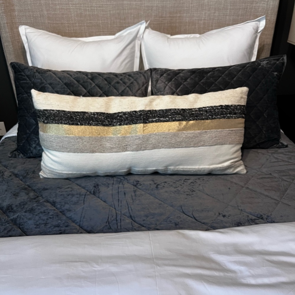 Lumbar Pillow with Gold Metallic Thread & Stripes, 36”L x 16”W, NWOT